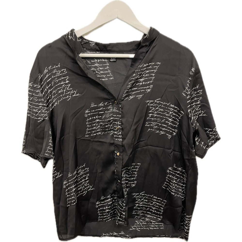 Black Script Button-Down Shirt
